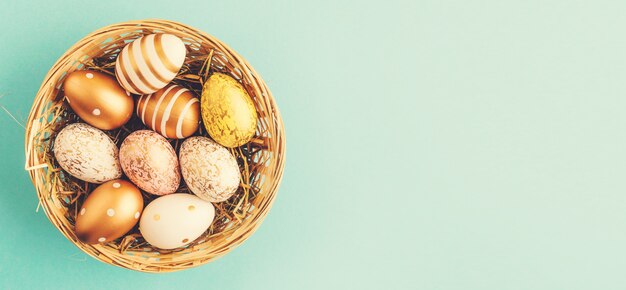 Easter Flat Lay of Eggs in Nest