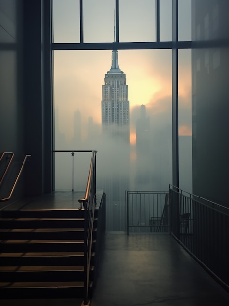 Edificio dell'Empire State di New York in una giornata nebbiosa