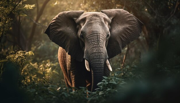 Elefante africano che cammina attraverso una tranquilla area selvaggia generata dall'intelligenza artificiale