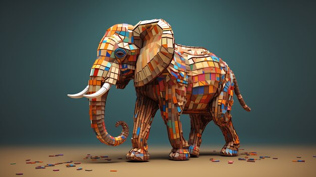 Elefante di design a mosaico in studio