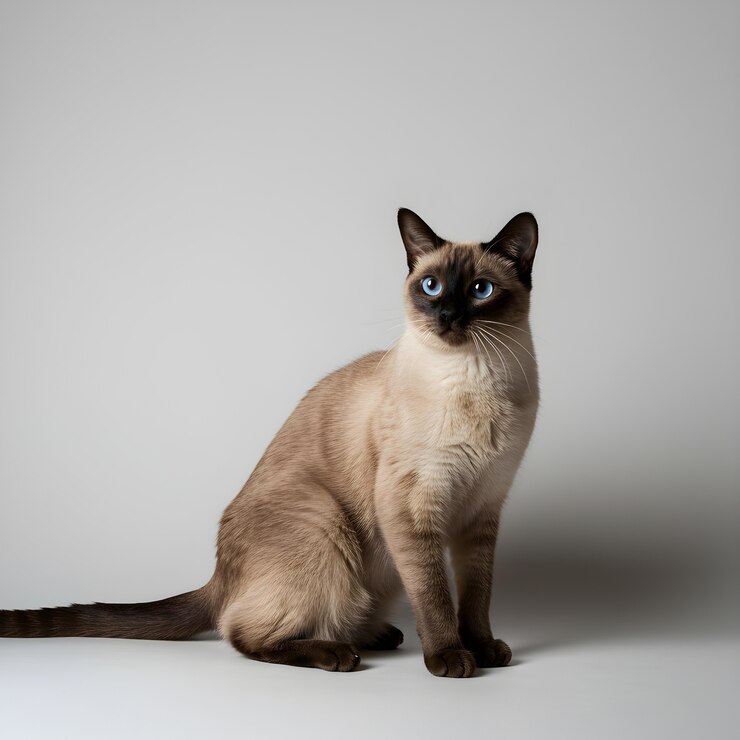 Foto gratuito elegante gatto siamese con occhi blu sorprendenti