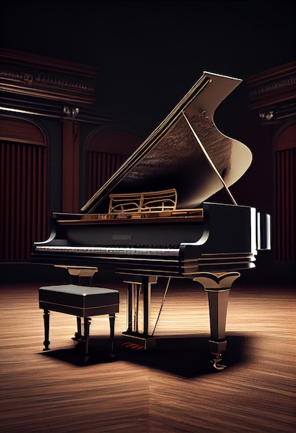 Elegante pianoforte a coda in interni scena generativa AI