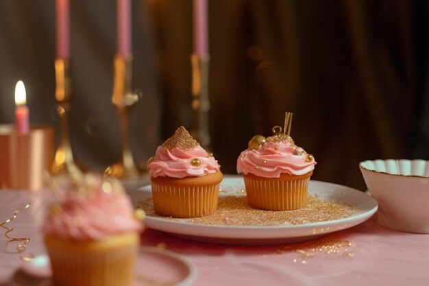 Elementi in oro per festa di compleanno e torta