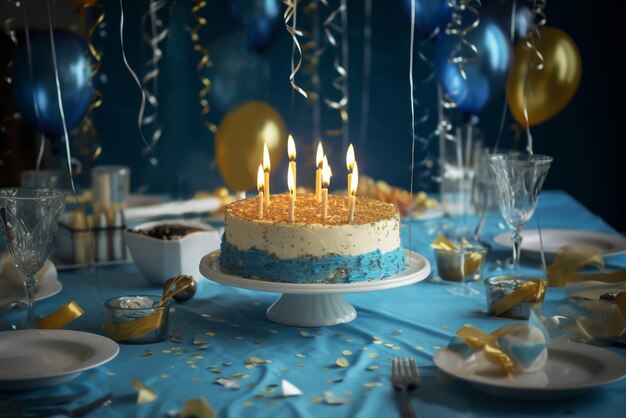 Elementi in oro per festa di compleanno e torta