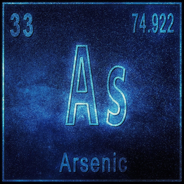 Elemento chimico arsenico, segno con numero atomico e peso atomico, elemento tavola periodica