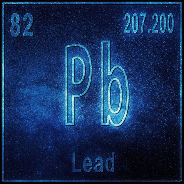 Elemento chimico di piombo, segno con numero atomico e peso atomico, elemento tavola periodica