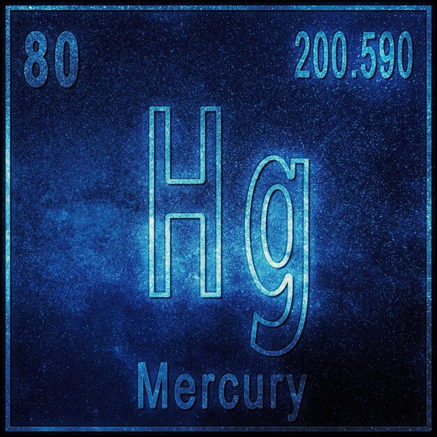 Elemento chimico mercurio, segno con numero atomico e peso atomico, elemento tavola periodica