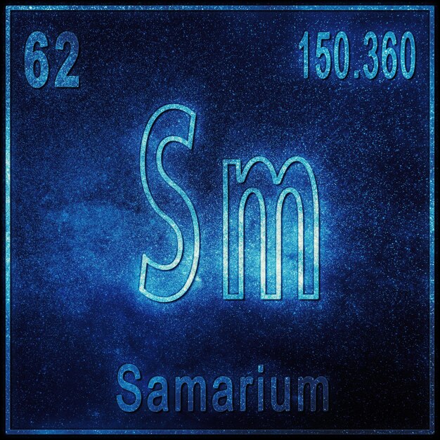 Elemento chimico samario, segno con numero atomico e peso atomico, elemento tavola periodica