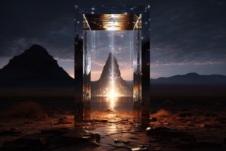 Foto gratuito entrata o porta in stile fantasy con paesaggio desertico