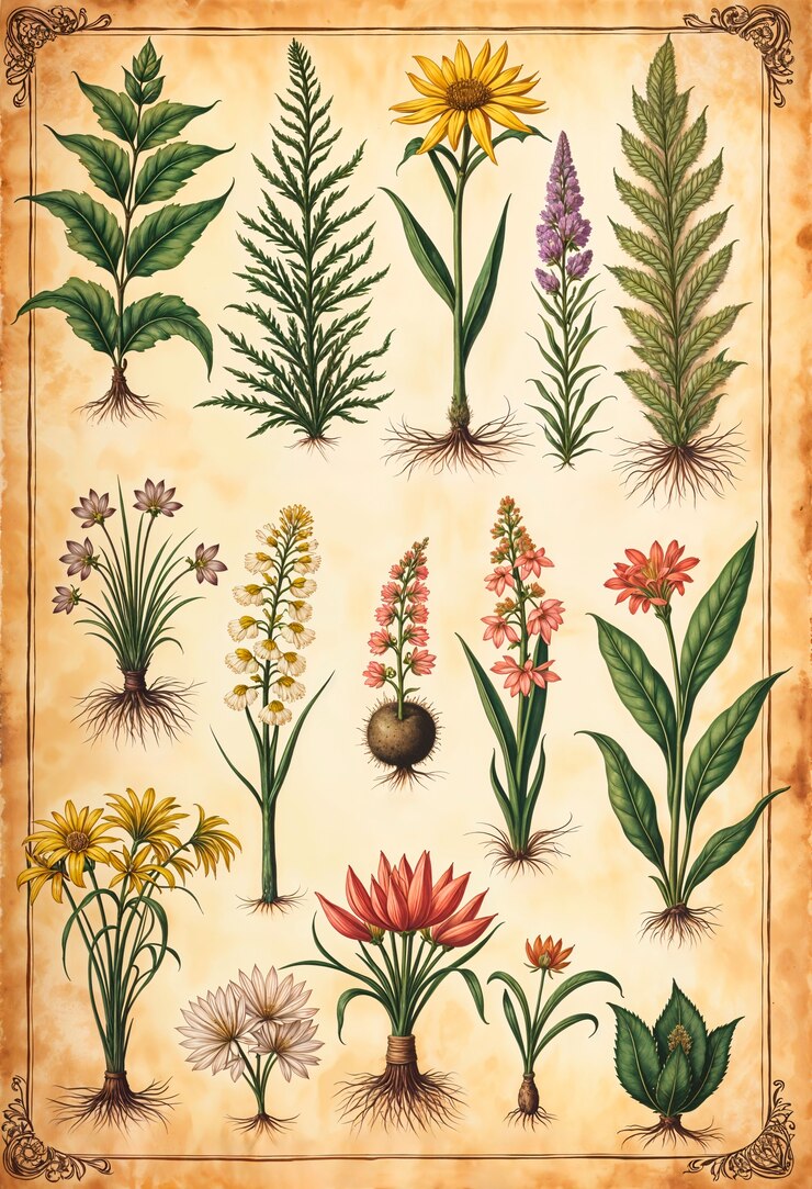 Foto gratuito erbe botaniche su carta