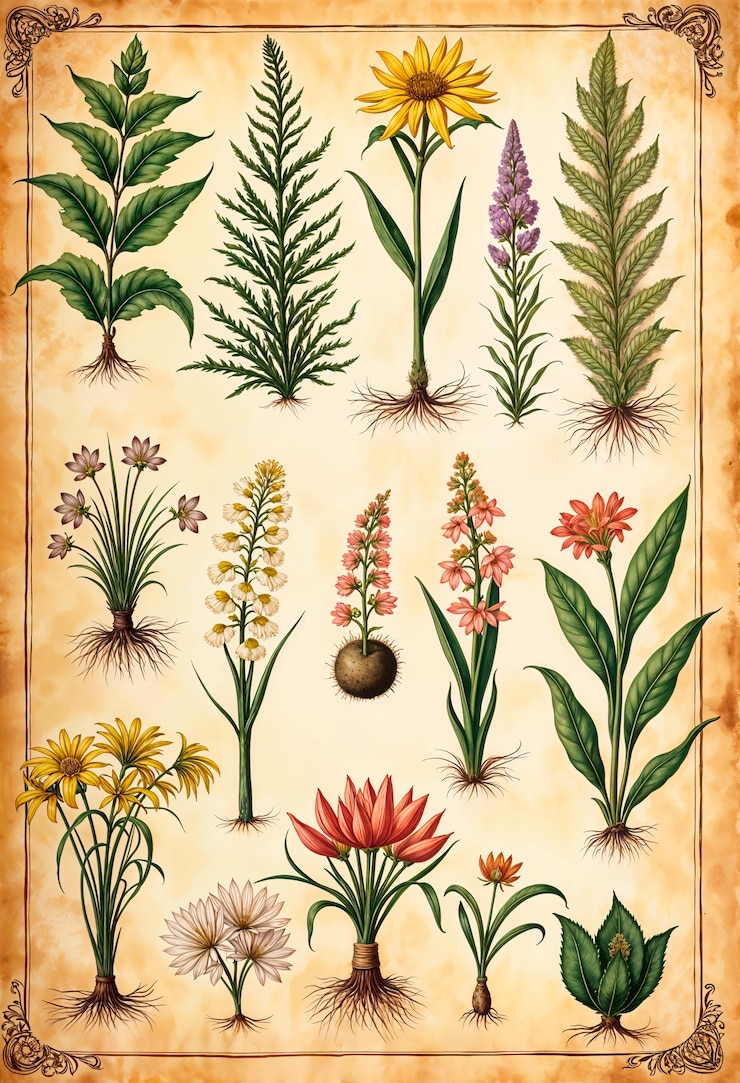 Foto gratuito erbe botaniche su carta
