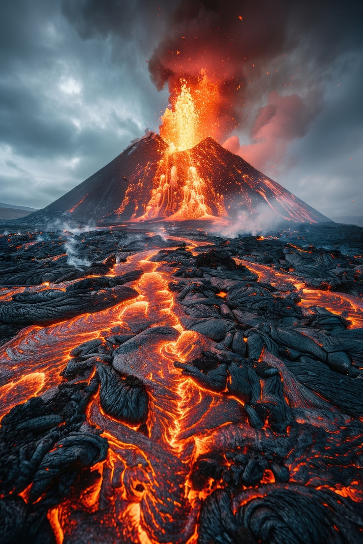 Foto gratuito eruzione vulcanica in caso di calamità naturale