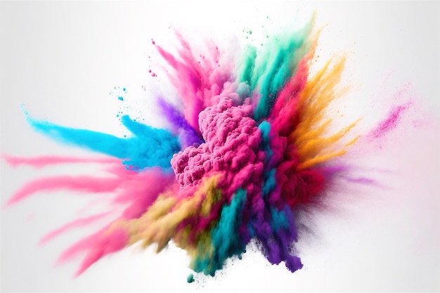 Esplosione di polvere arcobaleno colorato misto isolato su priorità bassa bianca