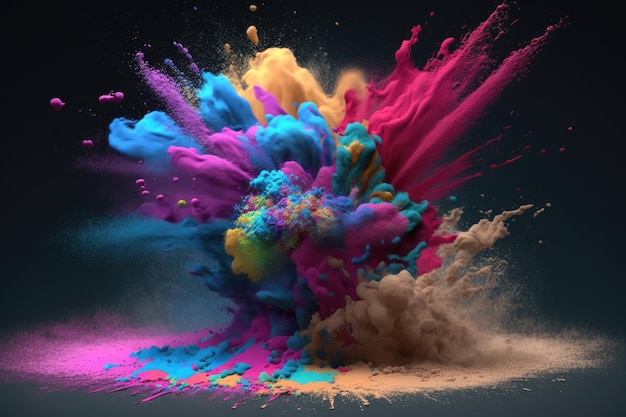 Esplosione di polvere colorata Happy holi festival of colors art concept