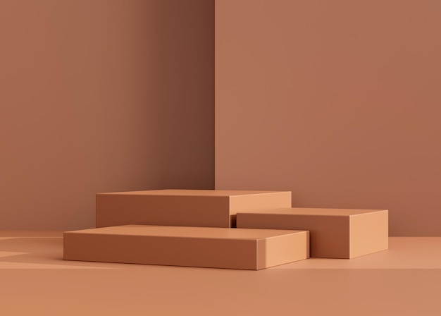 Espositore per prodotti da podio marrone con sfondo ombra chiaro Illustrazione 3D presentazione scena di visualizzazione vuota per il posizionamento del prodotto