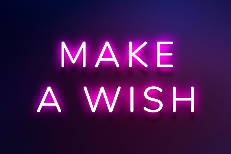 Foto gratuito esprimi un desiderio testo rosa neon su sfondo blu indaco