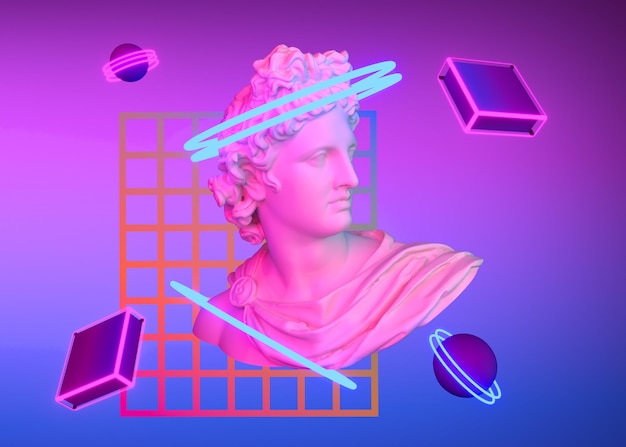 Estetica 3D con forme in stile vaporwave