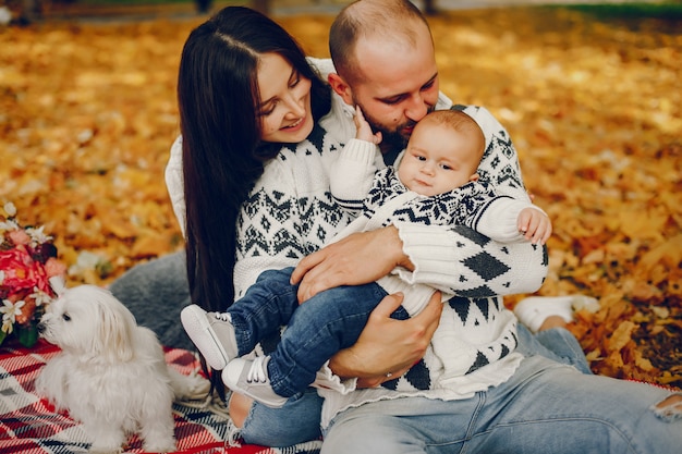 Famiglia con il figlio in un parco in autunno