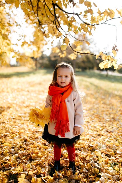 Famiglia felice in autunno a piedi