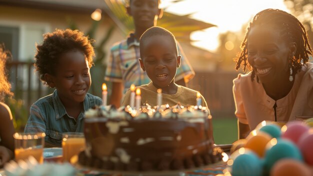 Famiglia media che mangia un delizioso cioccolato