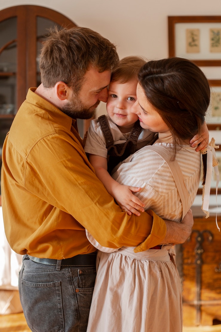 Foto gratuito famiglia media che vive in una fattoria