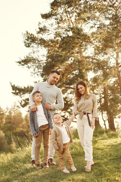 Famiglia sveglia che gioca in un campo estivo