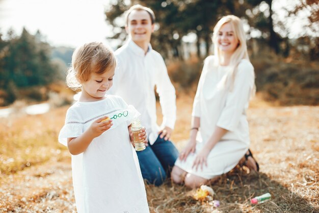 Famiglia sveglia che gioca in un parco estivo