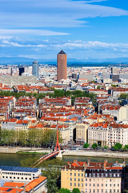 Famosa veduta aerea della città di Lione, Francia