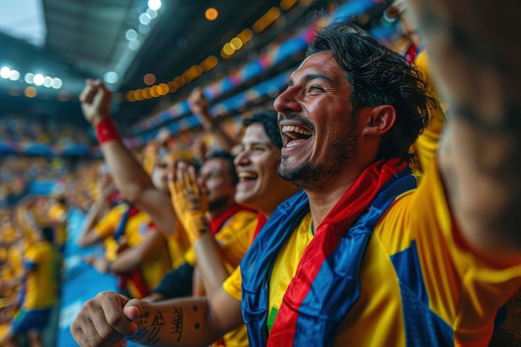 Foto gratuito fan che applaudono alla finale di calcio tra argentina e colombia