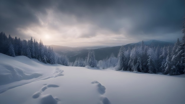 Fantastico paesaggio invernale Drammatico cielo coperto Carpazi Ucraina Europa Mondo della bellezza