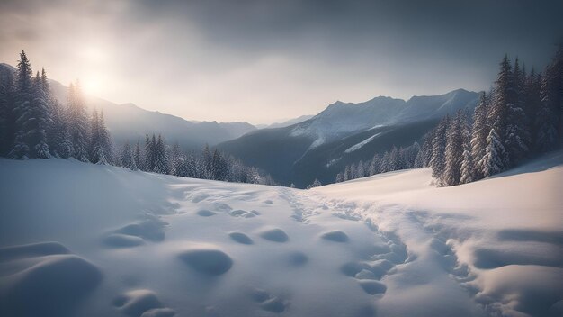 Fantastico paesaggio invernale illuminato dalla luce del sole Drammatica scena invernale Carpazi Ucraina Europa Mondo della bellezza