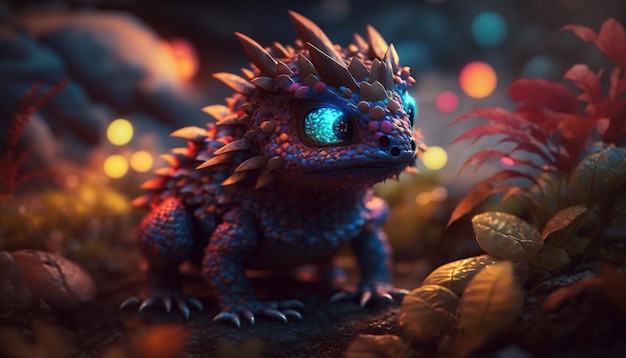 Fantasy Enchanted Fairy Forest Magia Baby Dragon Generative AI
