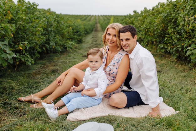 Felice giovane famiglia Papà, mamma e figlio piccolo sembra felice nel parco