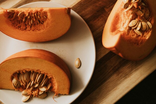 Fette di zucca per la fotografia di cibo della cena del Ringraziamento