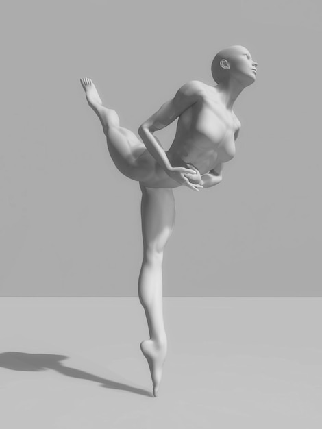 Figura femminile 3D in elegante posa di balletto