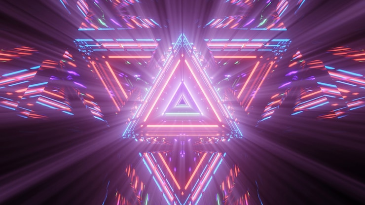 Foto gratuito figura geometrica triangolare in luce laser al neon
