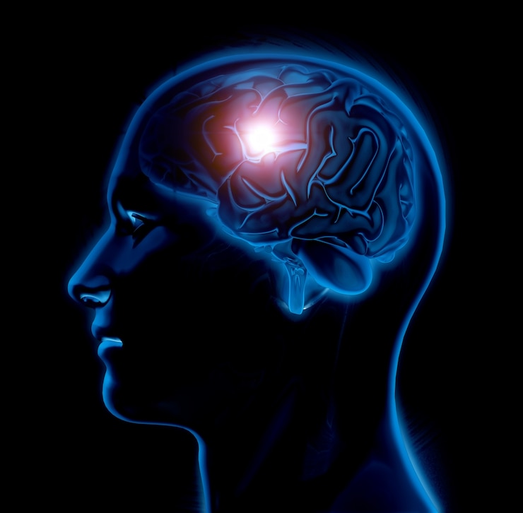 Foto gratuito figura medica maschio 3d con il cervello evidenziato