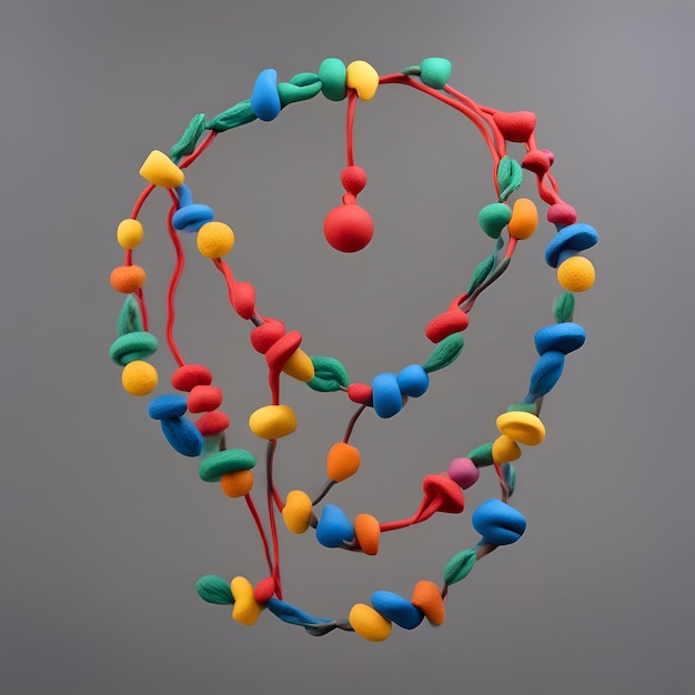 Fili di DNA colorati a forma di cuore rendering 3d