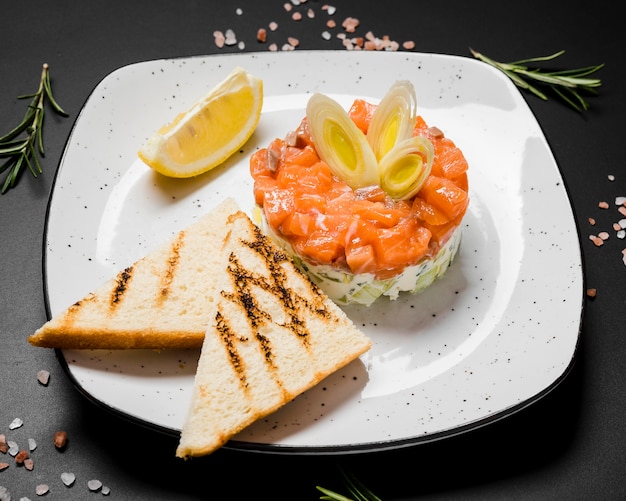 Fine deliziosa del salmone gastronomico su