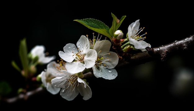 Fiore di ciliegio rosa fresco su sfondo nero generato dall'intelligenza artificiale