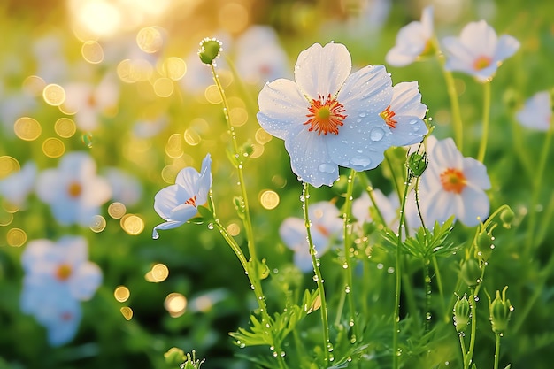 fiori primaverili in un giardino generato da IA