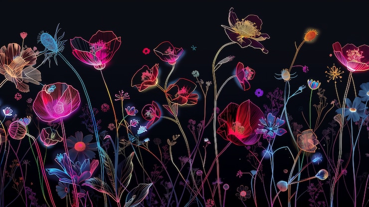 Foto gratuito fiori tropicali al neon surreali