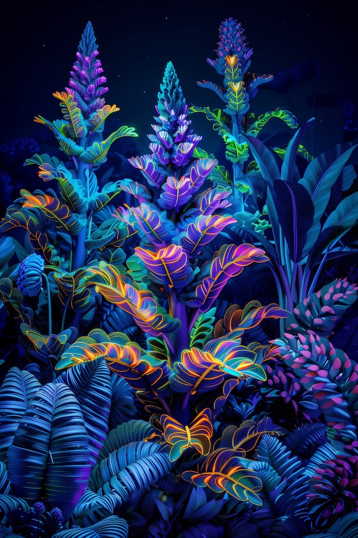Foto gratuito fiori tropicali al neon surreali