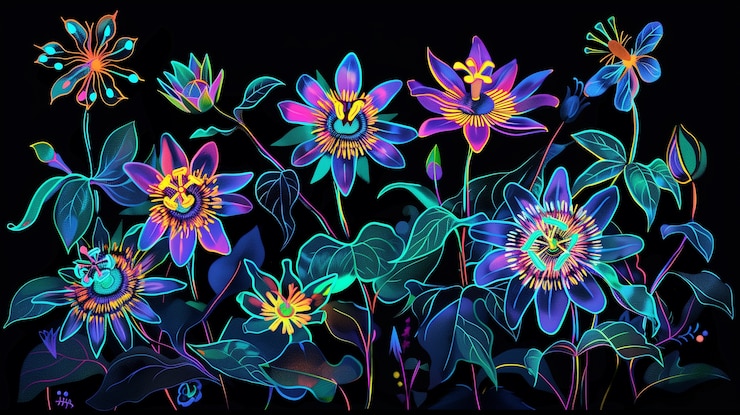 Foto gratuito fiori tropicali al neon surreali