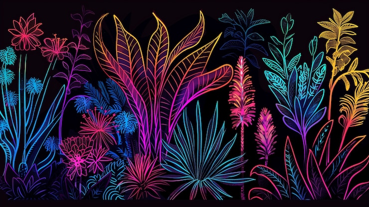 Foto gratuito fiori tropicali al neon surreali