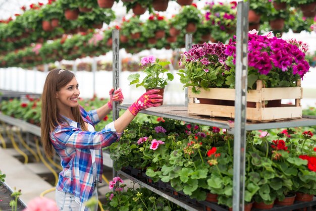 Fiorista femminile che lavora nel negozio di fiori