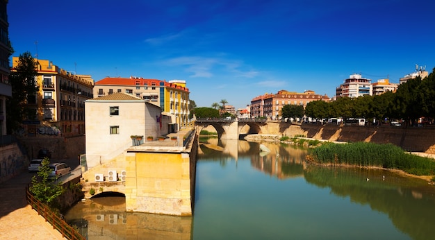 Fiume Segura con antico ponte di pietra. Murcia