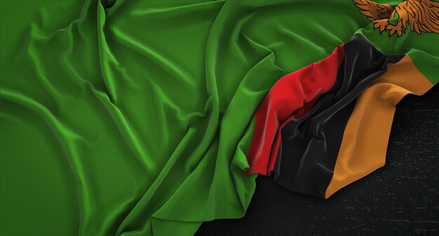 Flag di Zambia rugosa su sfondo scuro 3D rendering
