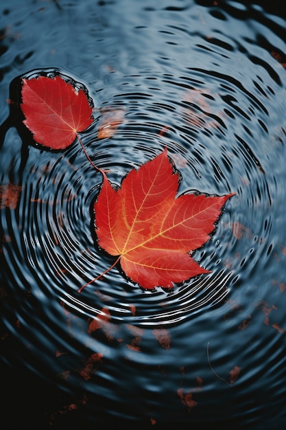 Foglia secca d'autunno sull'acqua