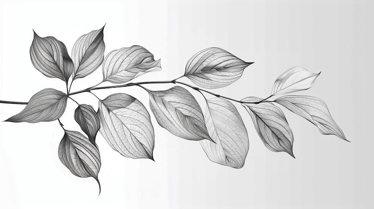 Foto gratuito foglia vintage monocromatica in stile line art